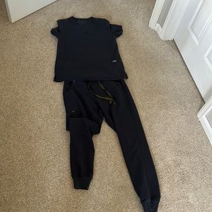 COPY - Gray/navy figs scrub set. Joggers and two pocket top